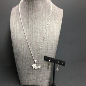 Whale Necklace Earrings 19 In Rhinestone Silver Dangle Pierced Bling Glam Preppy